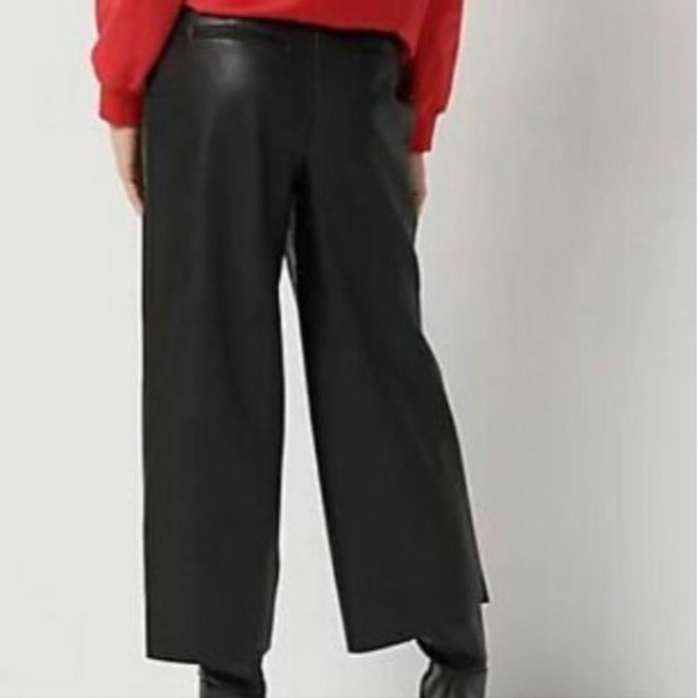 J Jason Wu Black Faux-Leather Pant Cropped Snake print Front Seam Wide - Picture 3 of 11